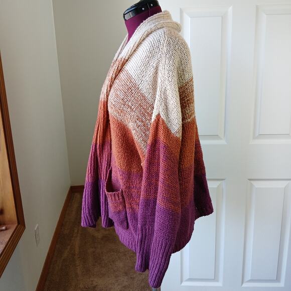 Olivia Sky Horizontal Ombre Colorblock Sweater 3X shawl collar pockets shrug - Picture 2 of 15